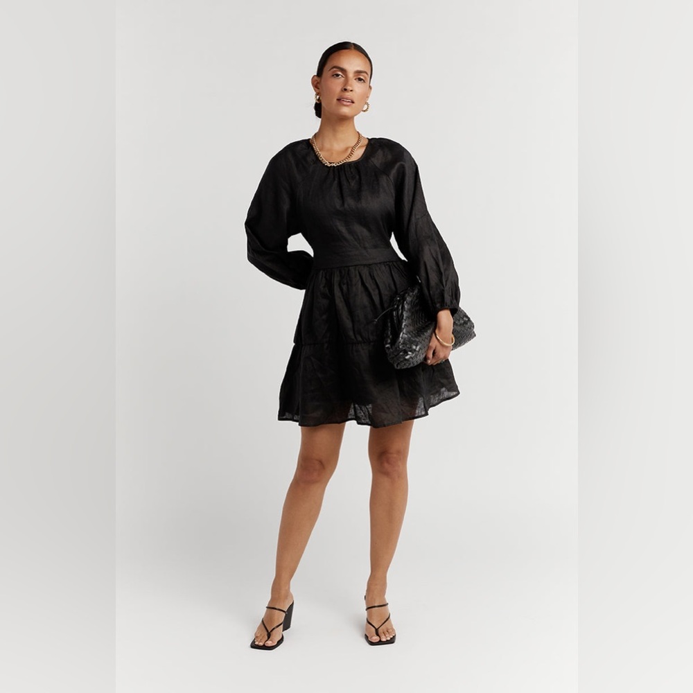 DISSH Black Long-Sleeve Backless Tiered Mini Dress